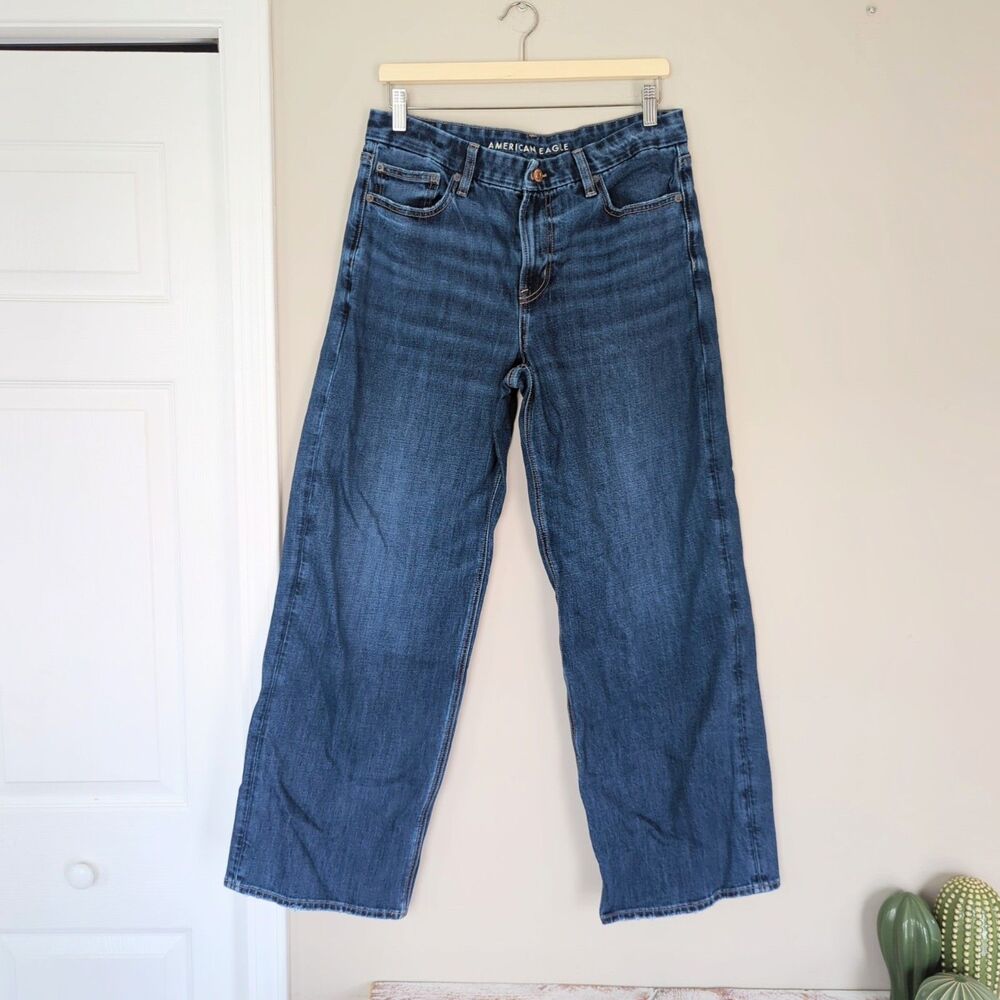 American Eagle Curvy Stovepipe Wide Leg High Rise Jeans 12 Grunge Skater Relaxed